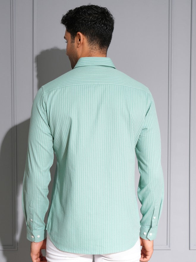 Locomotive Men Blue Striped Slim Fit Casual Shirt - Blue - Image 3