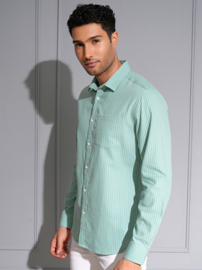 Locomotive Men Blue Striped Slim Fit Casual Shirt - Blue - Image 4