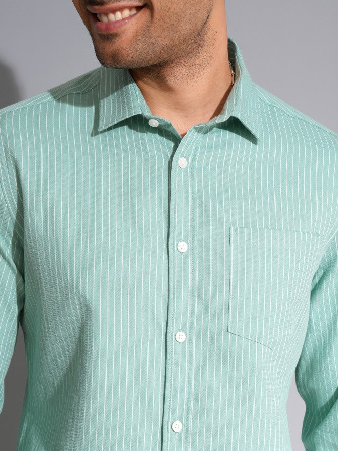 Locomotive Men Blue Striped Slim Fit Casual Shirt - Blue - Image 5