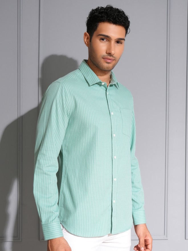 Locomotive Men Blue Striped Slim Fit Casual Shirt - Blue - Image 6