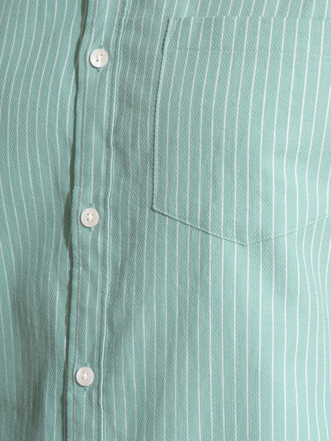 Locomotive Men Blue Striped Slim Fit Casual Shirt - Blue - Image 7