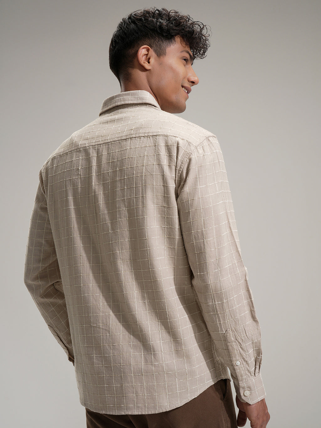 Locomotive Men Khaki Self Design Relaxed Fit Casual Shirt - Khaki - Image 3