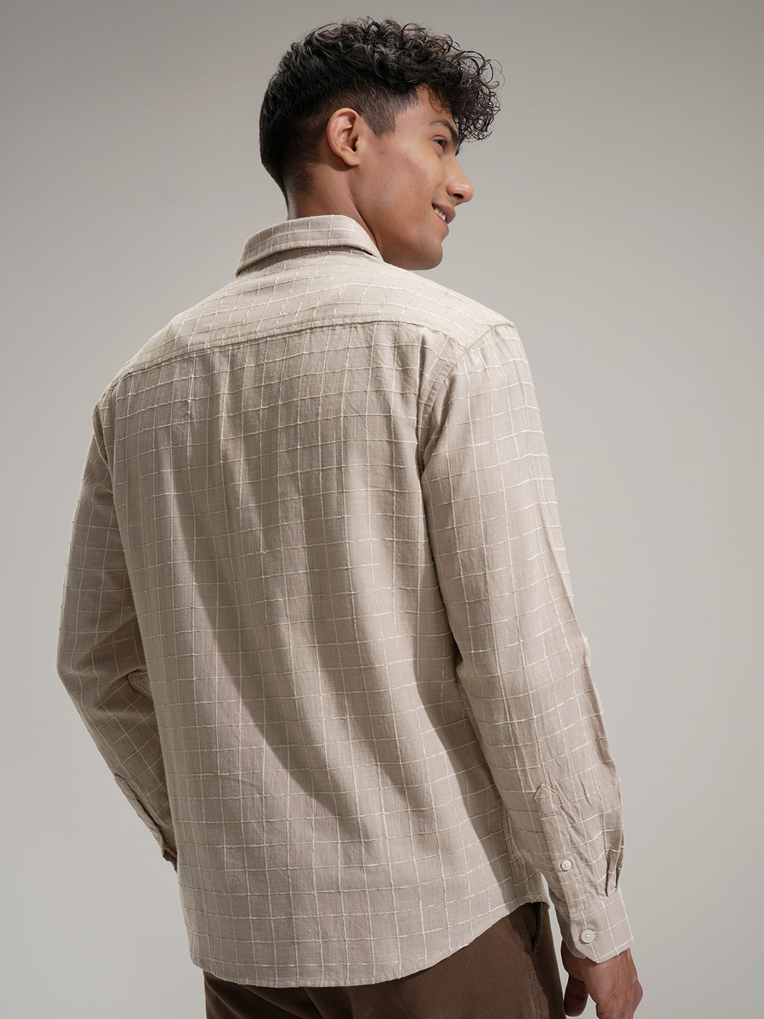 Locomotive Men Khaki Self Design Relaxed Fit Casual Shirt - Khaki - Image 3