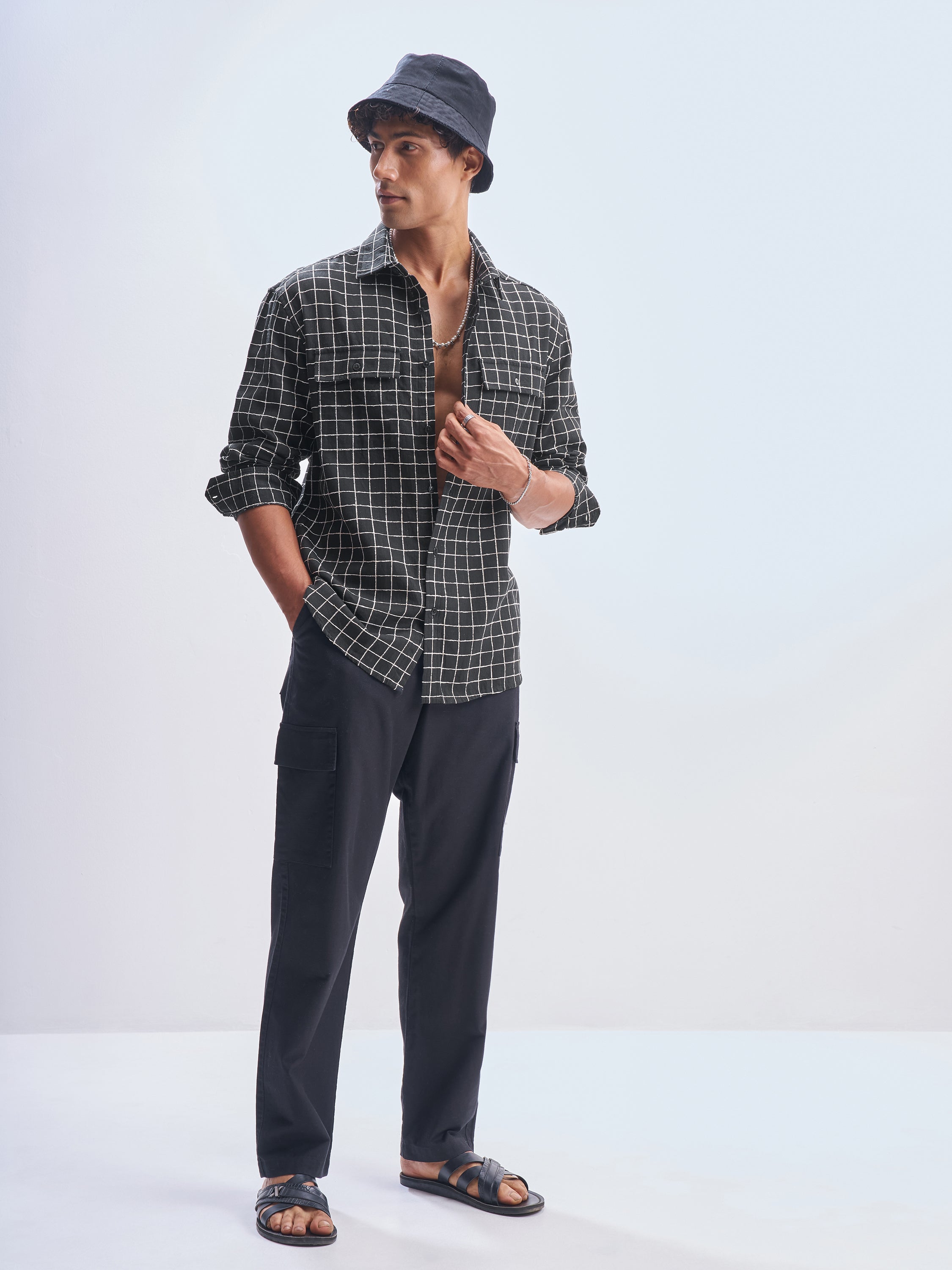 Locomotive Men Black Checked Relaxed Fit Casual Shirt - Black - Image 2