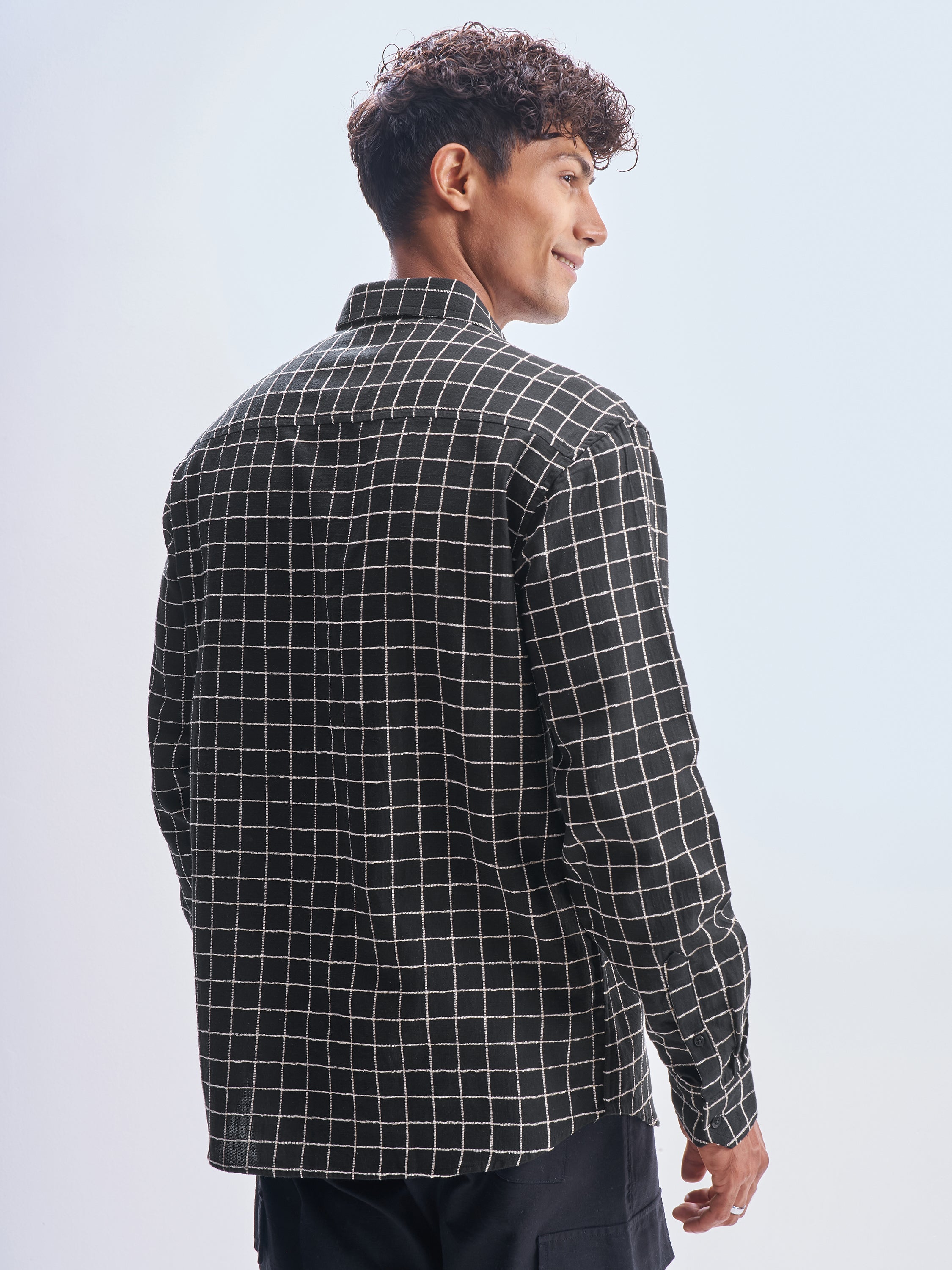 Locomotive Men Black Checked Relaxed Fit Casual Shirt - Black - Image 3