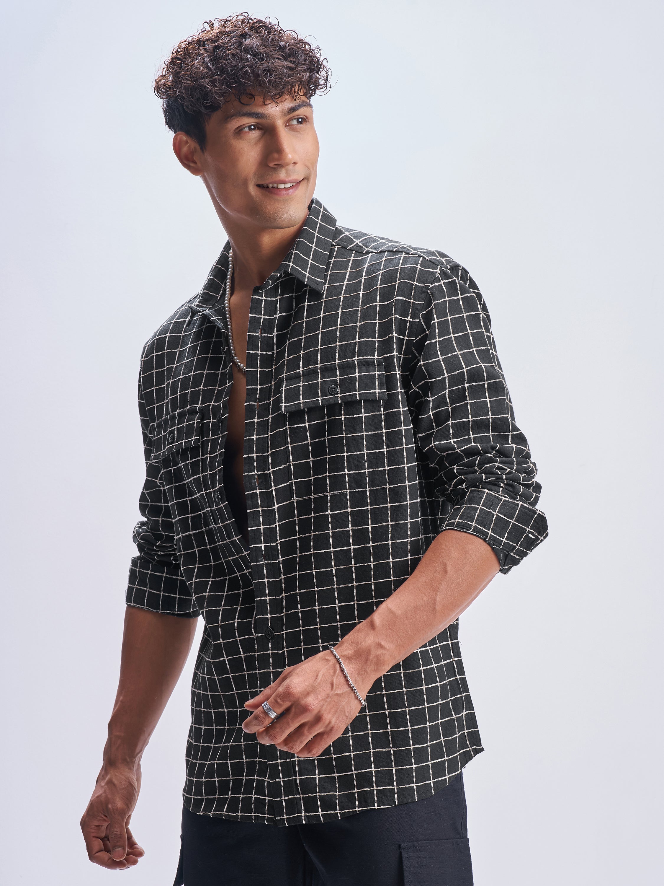 Locomotive Men Black Checked Relaxed Fit Casual Shirt - Black - Image 4
