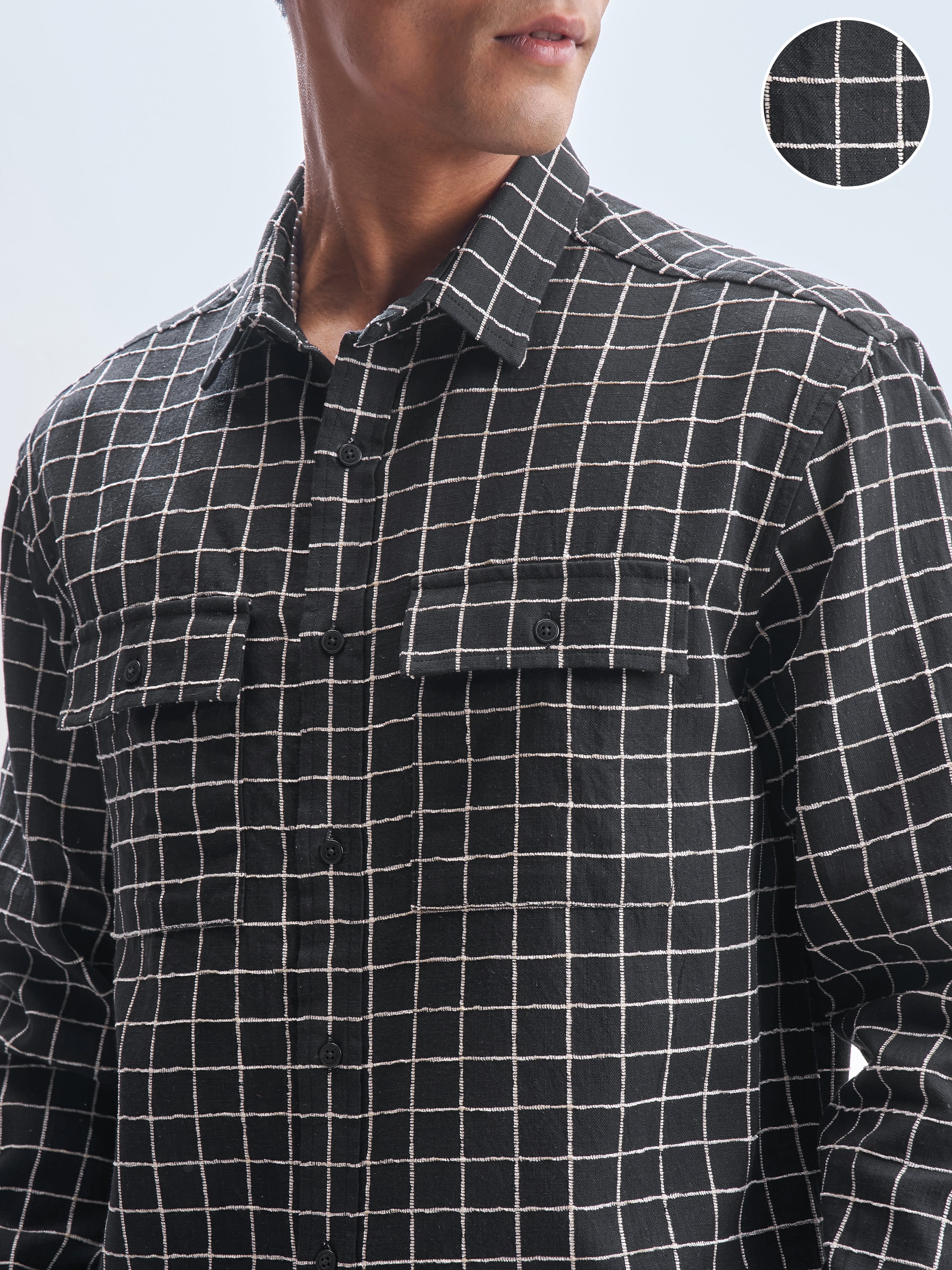 Locomotive Men Black Checked Relaxed Fit Casual Shirt - Black - Image 5