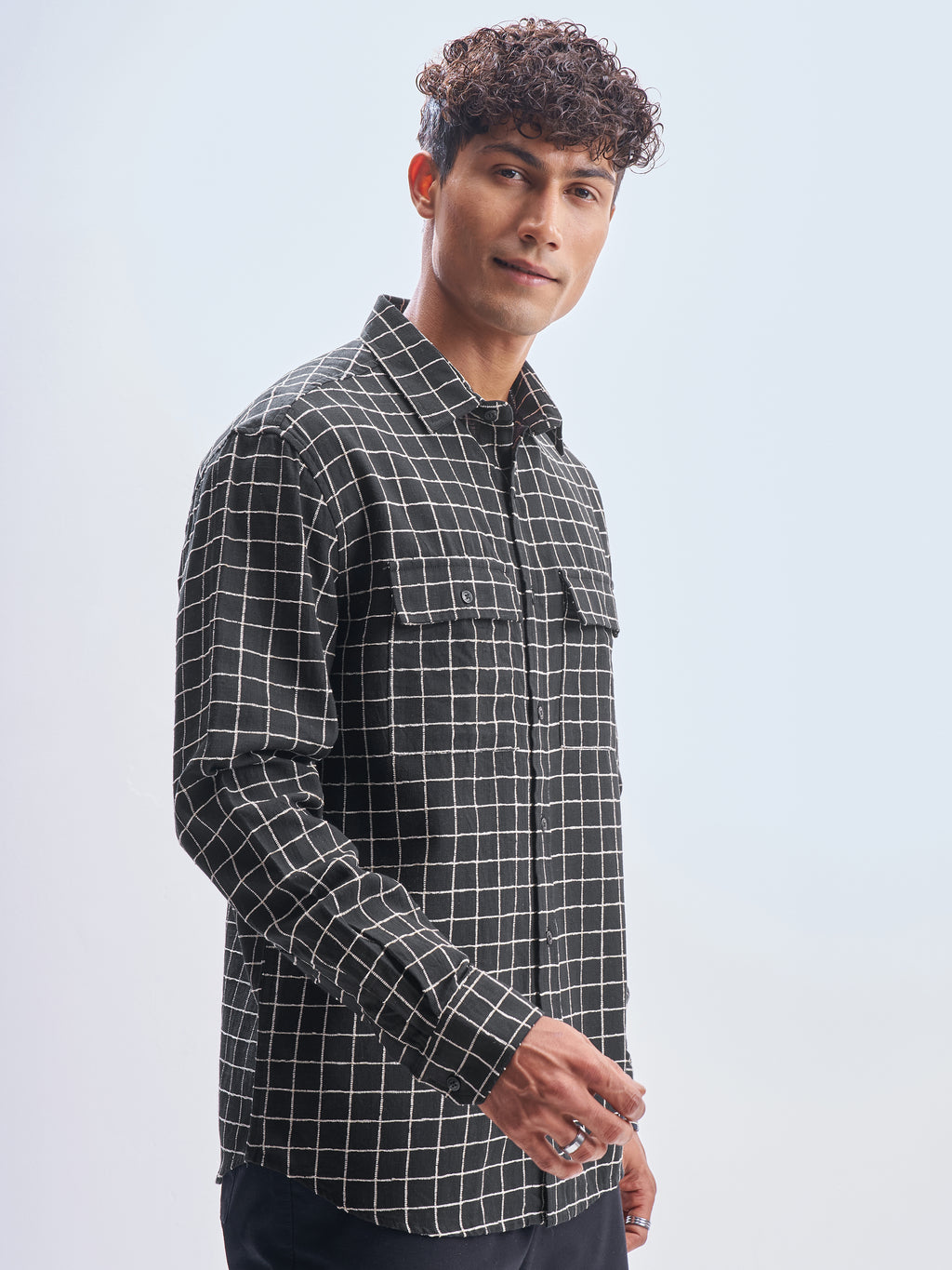 Locomotive Men Black Checked Relaxed Fit Casual Shirt - Black - Image 6
