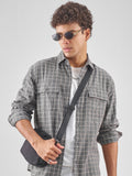 Locomotive Men Grey Checked Relaxed Fit Casual Shirt - Grey - Image 1
