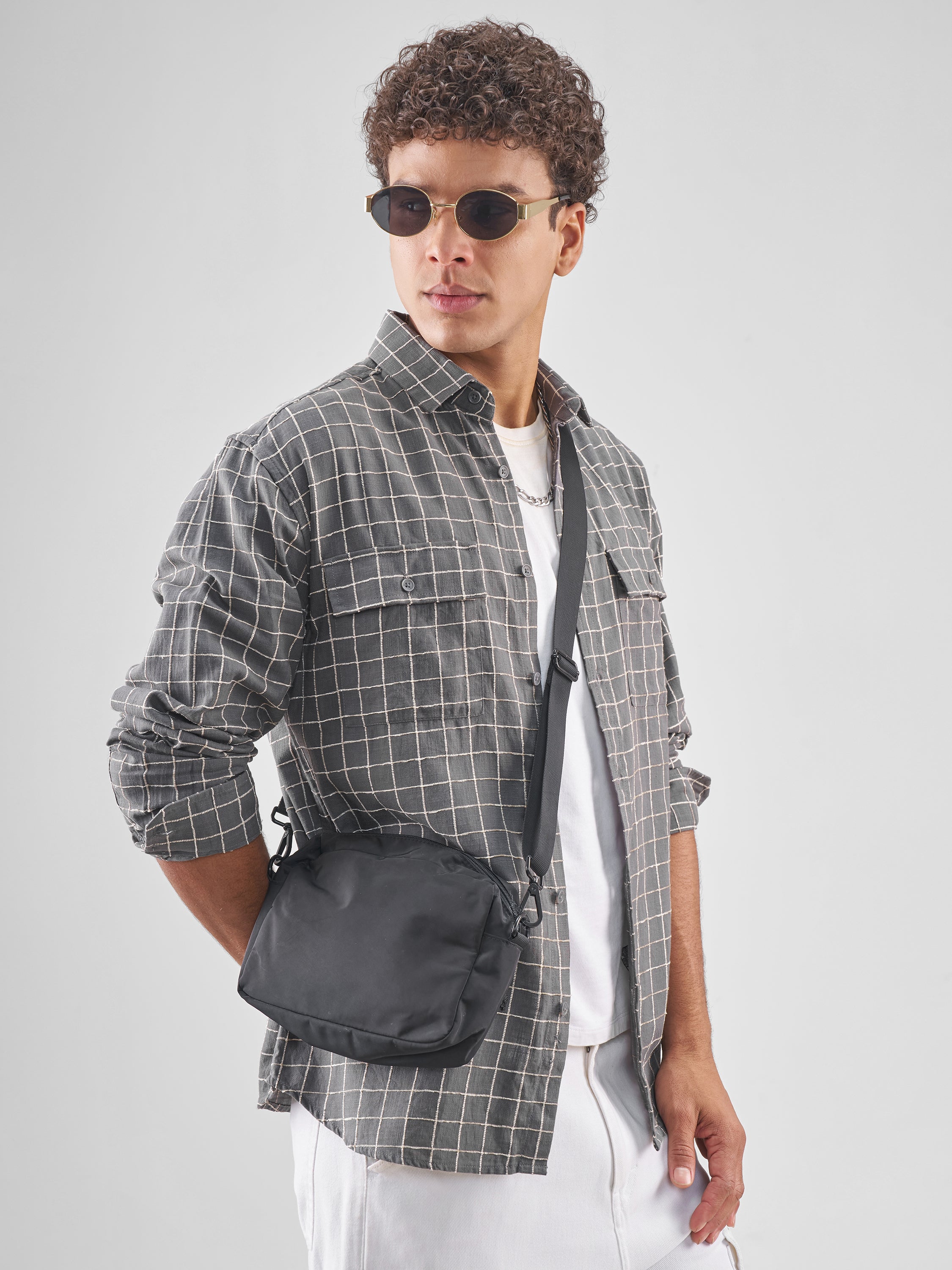 Locomotive Men Grey Checked Relaxed Fit Casual Shirt - Grey - Image 6