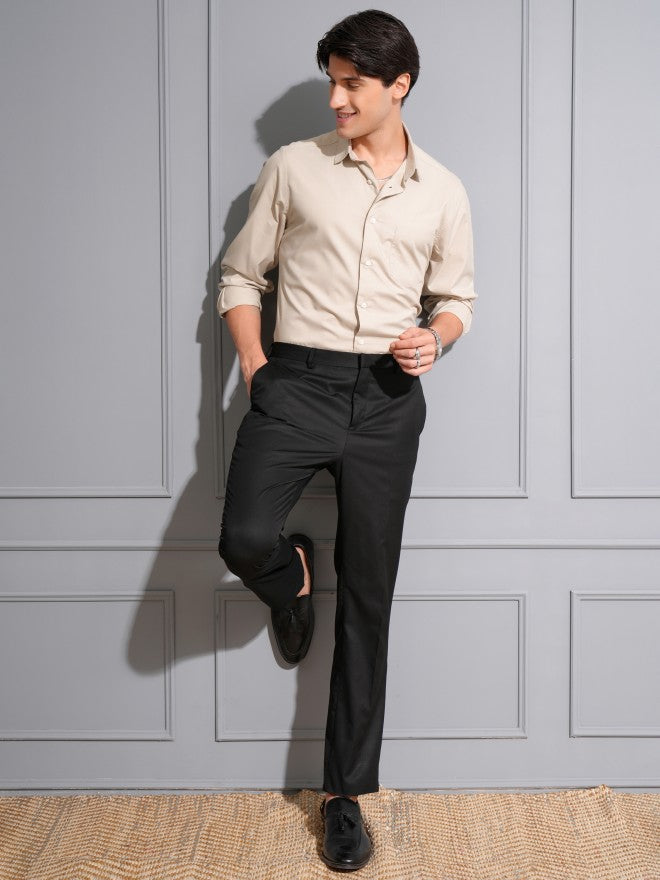 Locomotive Men Beige Solid Slim Fit Casual Shirt - Beige - Image 2
