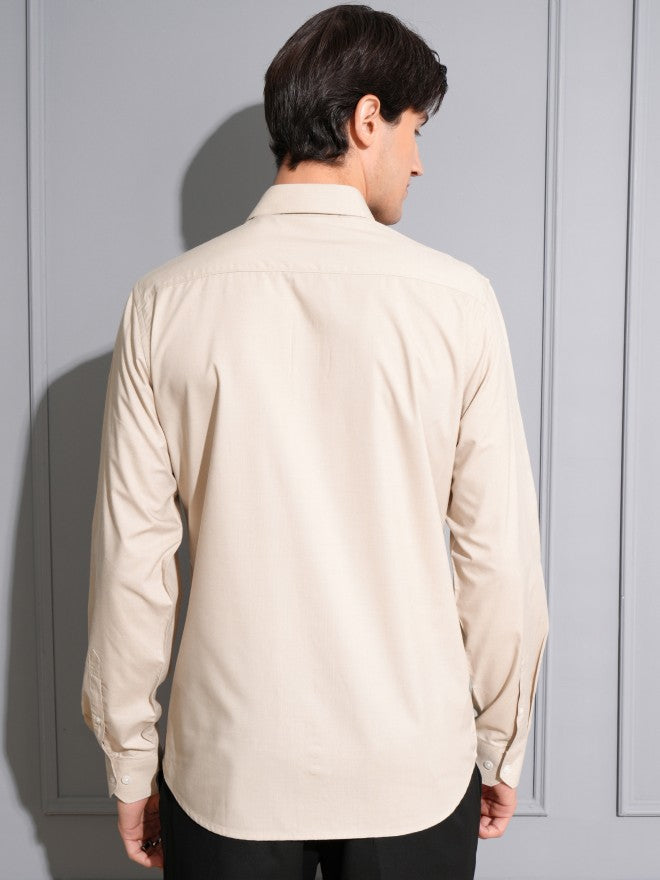 Locomotive Men Beige Solid Slim Fit Casual Shirt - Beige - Image 3