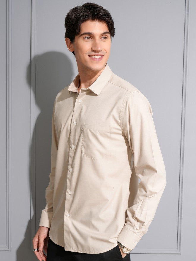 Locomotive Men Beige Solid Slim Fit Casual Shirt - Beige - Image 4