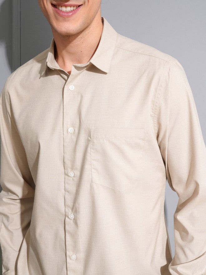 Locomotive Men Beige Solid Slim Fit Casual Shirt - Beige - Image 5