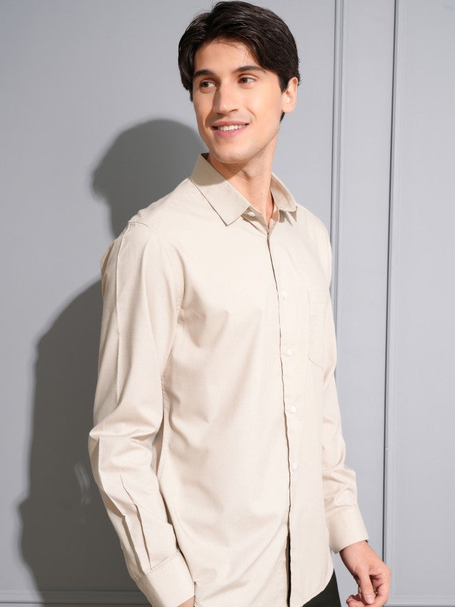 Locomotive Men Beige Solid Slim Fit Casual Shirt - Beige - Image 6