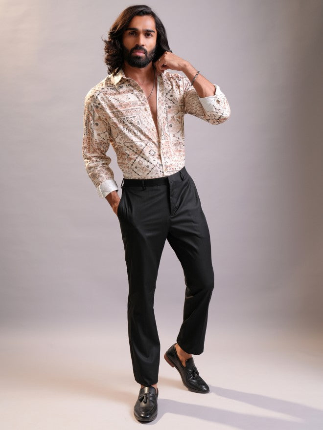 Locomotive Luxe Men Peach Multi Luxe Printed Occasion Casual Shirt - Peach - Image 2