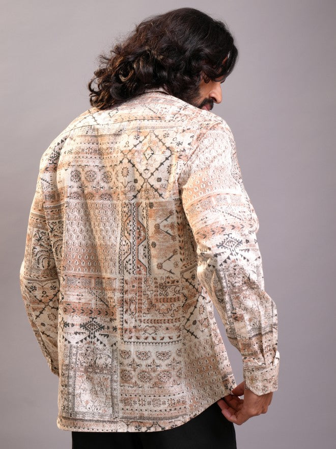 Locomotive Luxe Men Peach Multi Luxe Printed Occasion Casual Shirt - Peach - Image 3