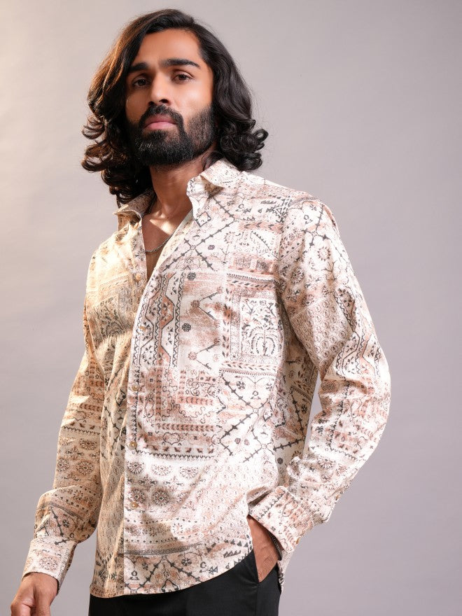 Locomotive Luxe Men Peach Multi Luxe Printed Occasion Casual Shirt - Peach - Image 4