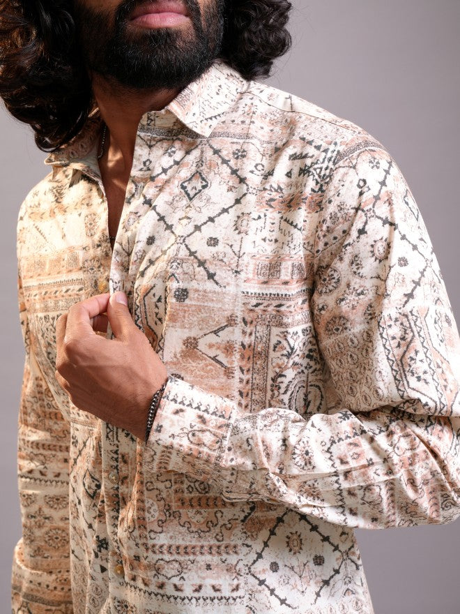 Locomotive Luxe Men Peach Multi Luxe Printed Occasion Casual Shirt - Peach - Image 5