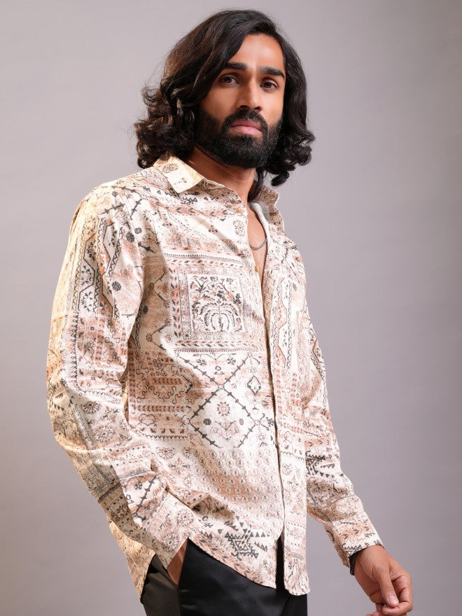 Locomotive Luxe Men Peach Multi Luxe Printed Occasion Casual Shirt - Peach - Image 6