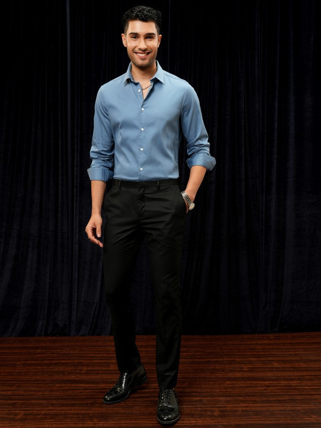 Locomotive Men Blue Solid Slim Fit Casual Shirt - Blue - Image 2