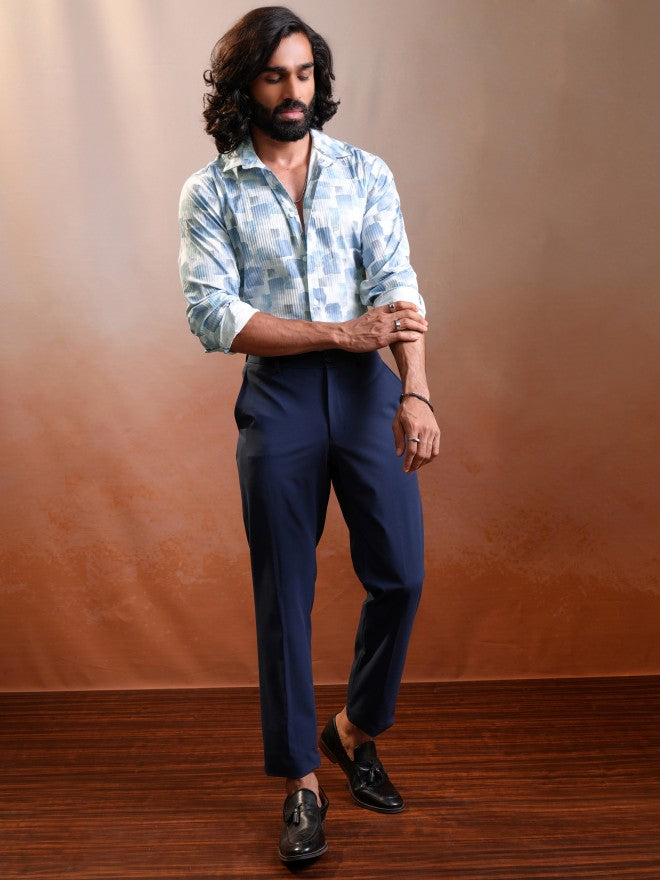 Locomotive Luxe Men Light Blue Dobby Textured Printed Occasion Casual Shirt - Blue - Image 2