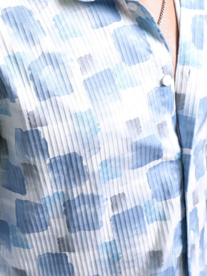 Locomotive Luxe Men Light Blue Dobby Textured Printed Occasion Casual Shirt - Blue - Image 7