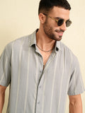 Locomotive Men Grey Striped Relaxed Fit Casual Shirt - Grey - Image 1
