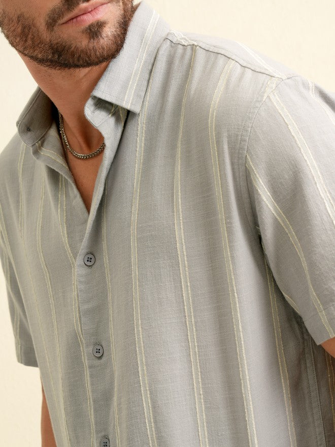 Locomotive Men Grey Striped Relaxed Fit Casual Shirt - Grey - Image 5