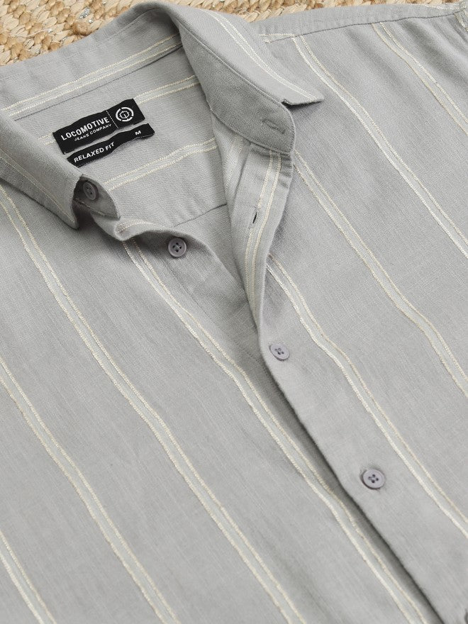 Locomotive Men Grey Striped Relaxed Fit Casual Shirt - Grey - Image 7