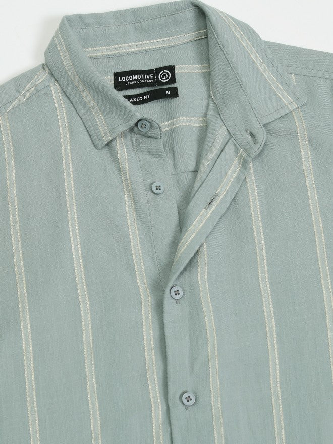 Highlander Men Green Striped Relaxed Fit Casual Shirt - Green - Image 7