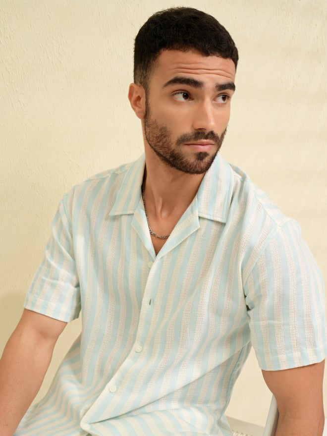 Highlander Men Blue Striped Relaxed Fit Casual Shirt - Blue - Image 1
