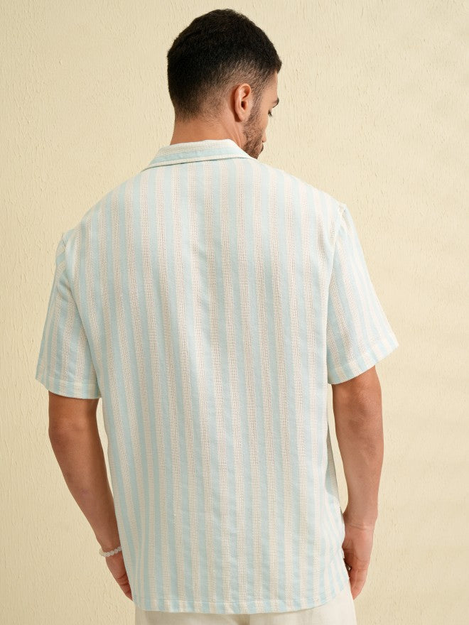 Highlander Men Blue Striped Relaxed Fit Casual Shirt - Blue - Image 3