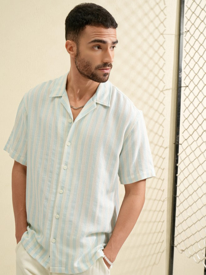 Highlander Men Blue Striped Relaxed Fit Casual Shirt - Blue - Image 4