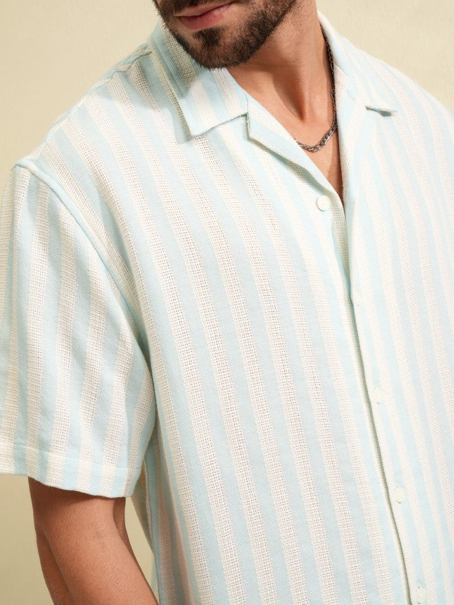 Highlander Men Blue Striped Relaxed Fit Casual Shirt - Blue - Image 5