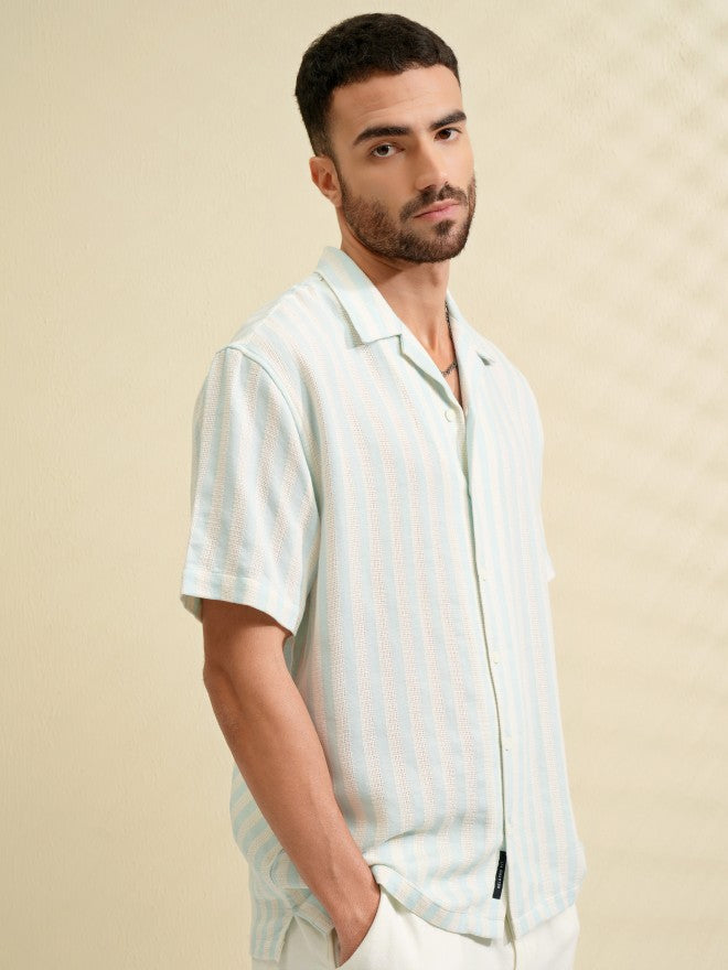 Highlander Men Blue Striped Relaxed Fit Casual Shirt - Blue - Image 6