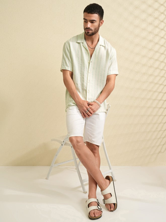 Locomotive Men Green Striped Relaxed Fit Casual Shirt - Green - Image 2