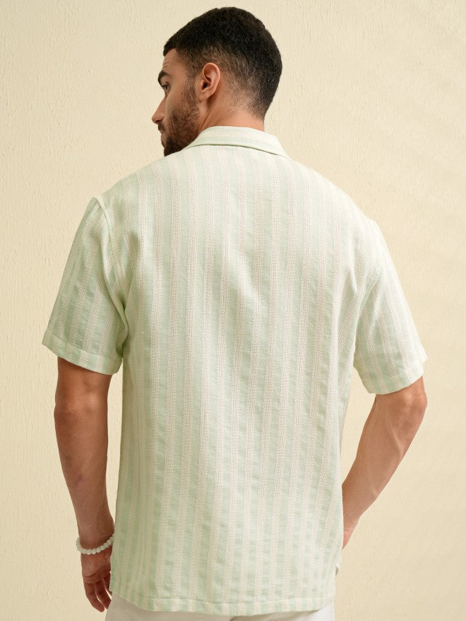 Locomotive Men Green Striped Relaxed Fit Casual Shirt - Green - Image 3