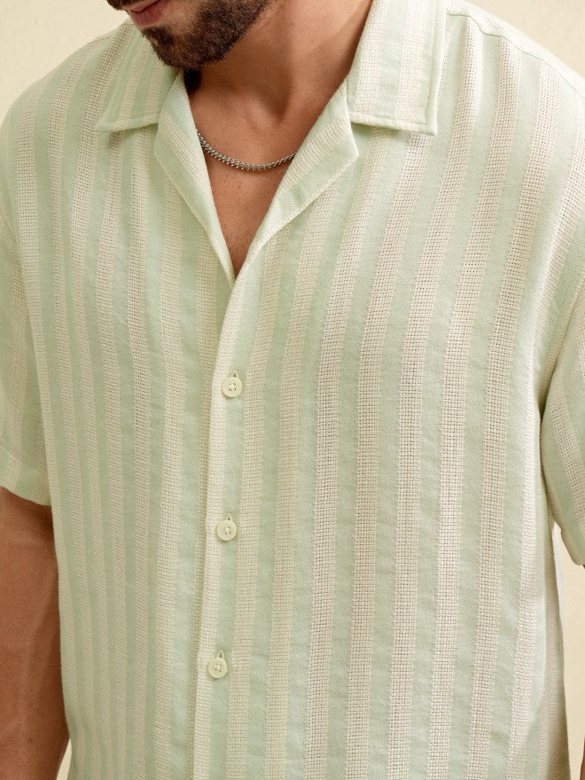 Locomotive Men Green Striped Relaxed Fit Casual Shirt - Green - Image 5