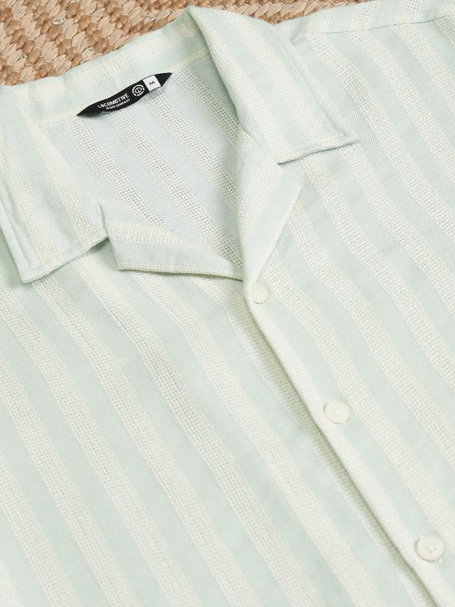 Locomotive Men Green Striped Relaxed Fit Casual Shirt - Green - Image 7