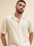 Locomotive Premium Men Pink Striped Relaxed Fit Casual Shirt - Beige - Image 1
