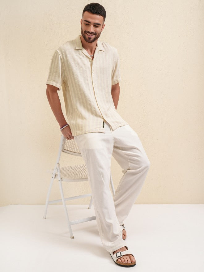 Locomotive Premium Men Pink Striped Relaxed Fit Casual Shirt - Beige - Image 2