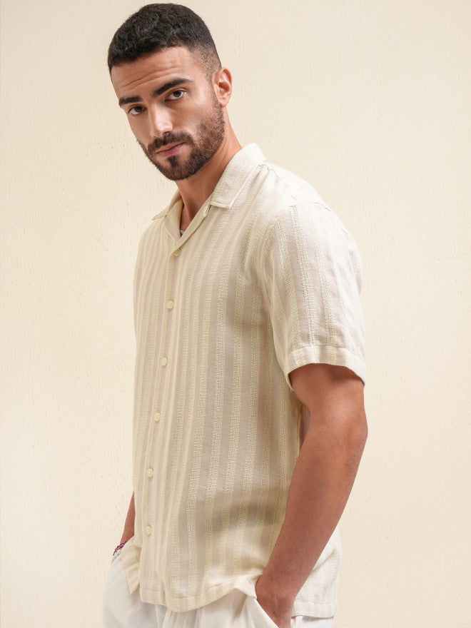 Locomotive Premium Men Pink Striped Relaxed Fit Casual Shirt - Beige - Image 4