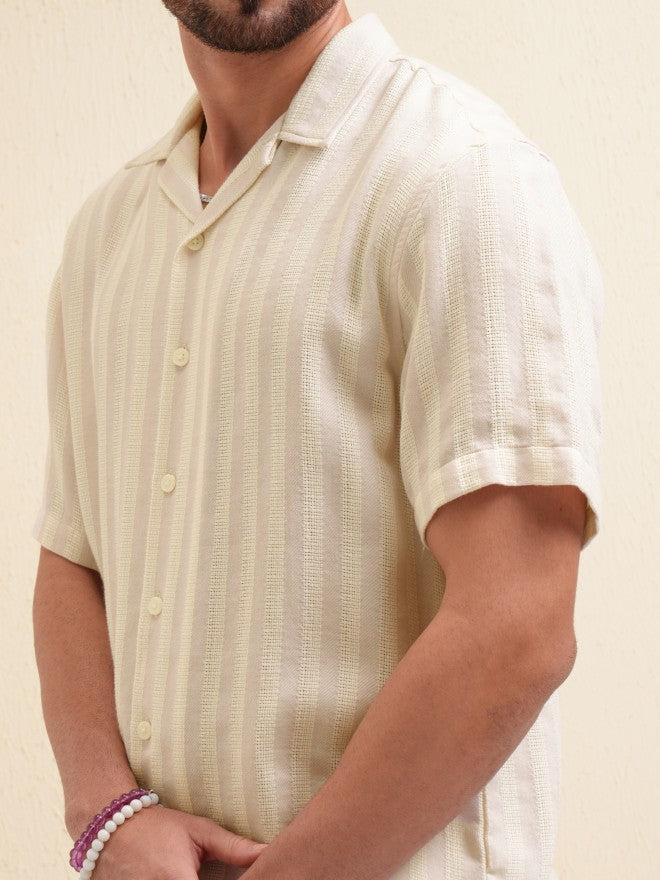Locomotive Premium Men Pink Striped Relaxed Fit Casual Shirt - Beige - Image 5