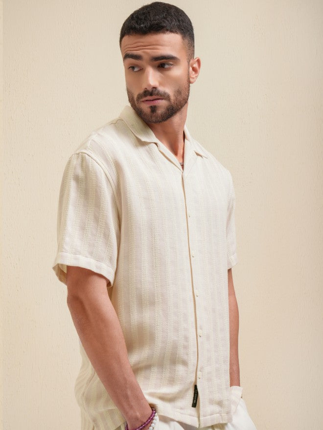 Locomotive Premium Men Pink Striped Relaxed Fit Casual Shirt - Beige - Image 6