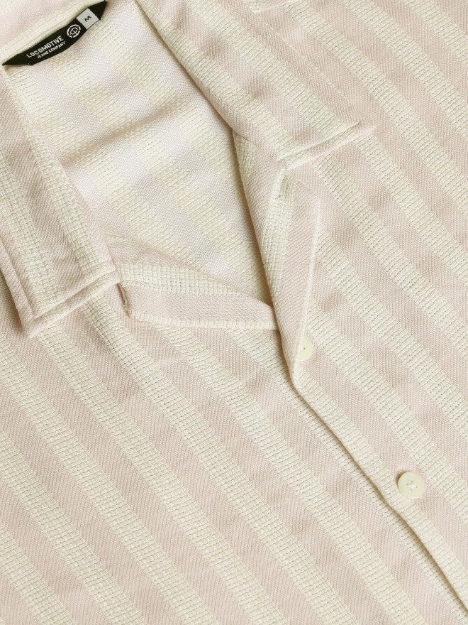 Locomotive Premium Men Pink Striped Relaxed Fit Casual Shirt - Beige - Image 8