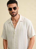 Locomotive Men Grey Striped Relaxed Fit Casual Shirt - Grey - Image 1