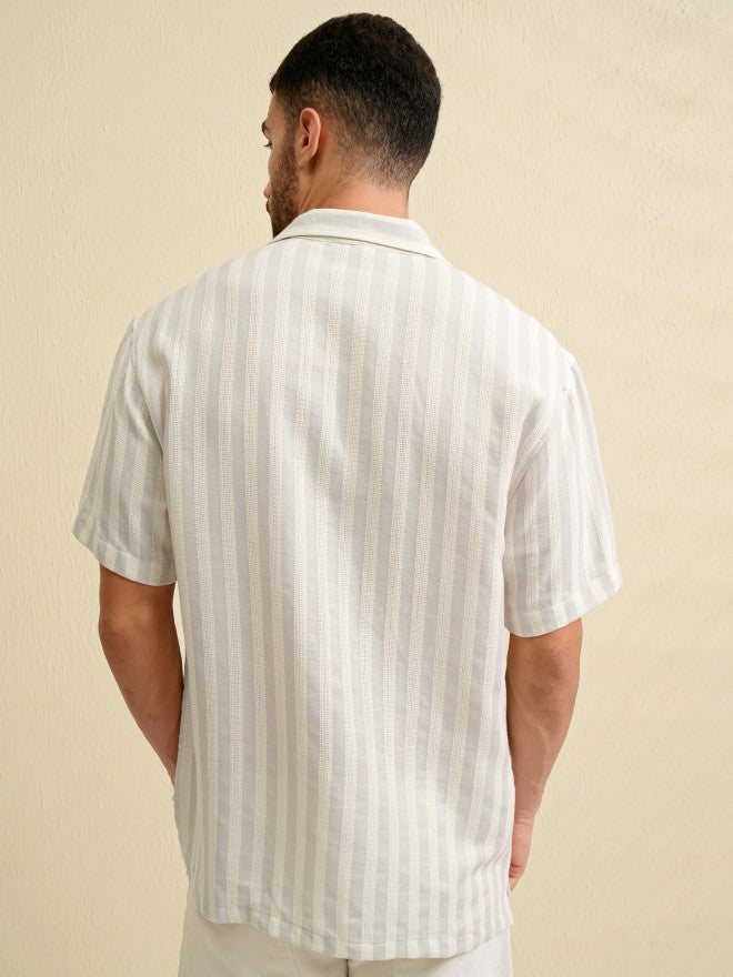 Locomotive Men Grey Striped Relaxed Fit Casual Shirt - Grey - Image 3