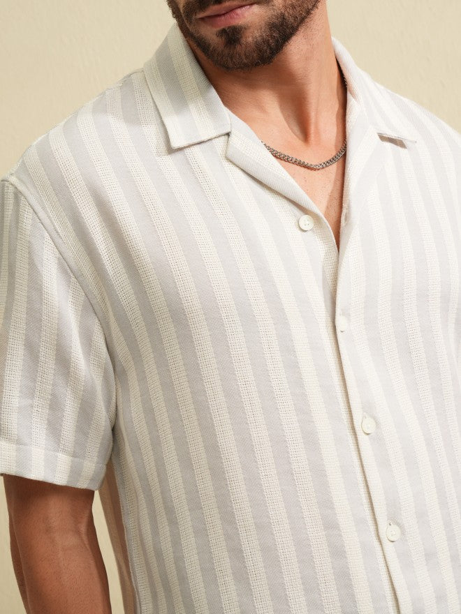 Locomotive Men Grey Striped Relaxed Fit Casual Shirt - Grey - Image 5