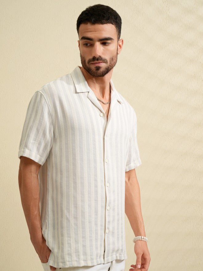 Locomotive Men Grey Striped Relaxed Fit Casual Shirt - Grey - Image 6